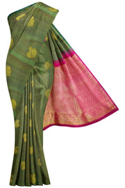 Handwoven Kanchi  pure silk saree  with peacock motifs.