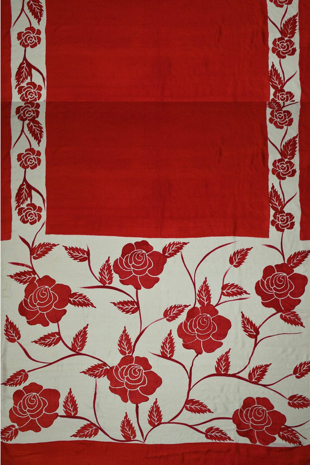 Printed  pure silk saree with floral pattern in red