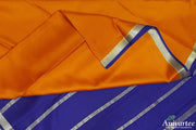 Mysore  crepe  silk saree in rust  with  contrast pallu in blue