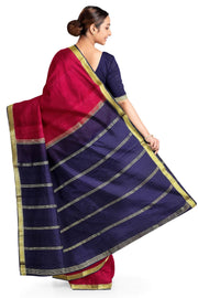 Mysore  crepe  silk saree in magenta  with contrast pallu in blue