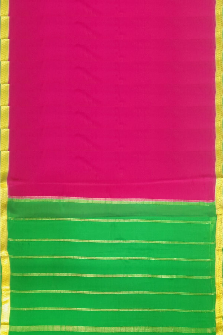 Mysore  crepe pure  silk saree in pink  with contrast pallu in green