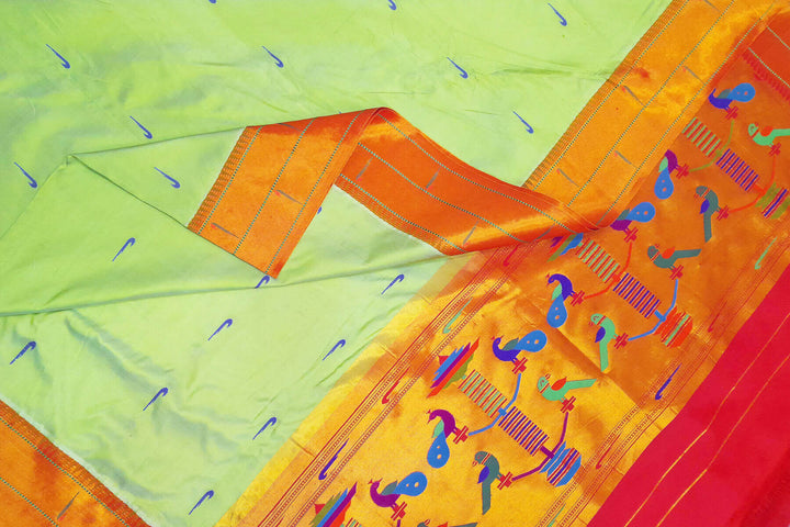 Handwoven Paithani pure silk dupatta in pista green