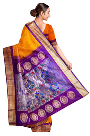 Paithani pure silk brocade saree in mustard with round motifs