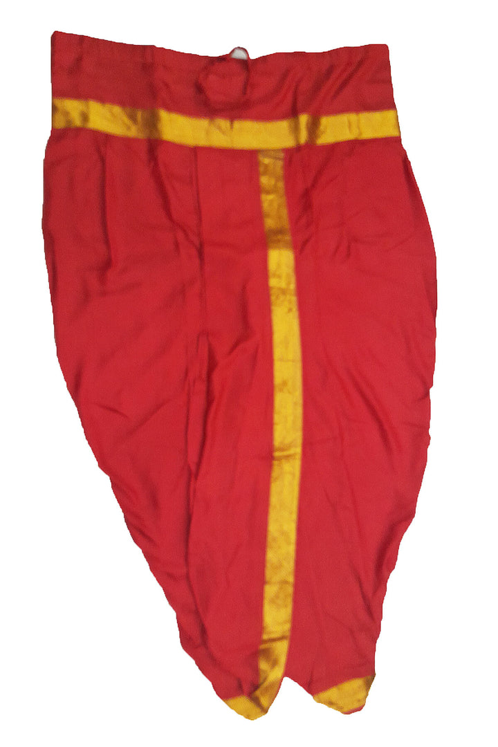 Ready to wear pure silk Dhoti/Panche  with Angavastram/Shelya  in red with  2 inch gold border