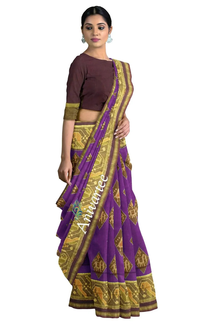 Handwoven Patola Ikat pure silk saree in double shaded violet