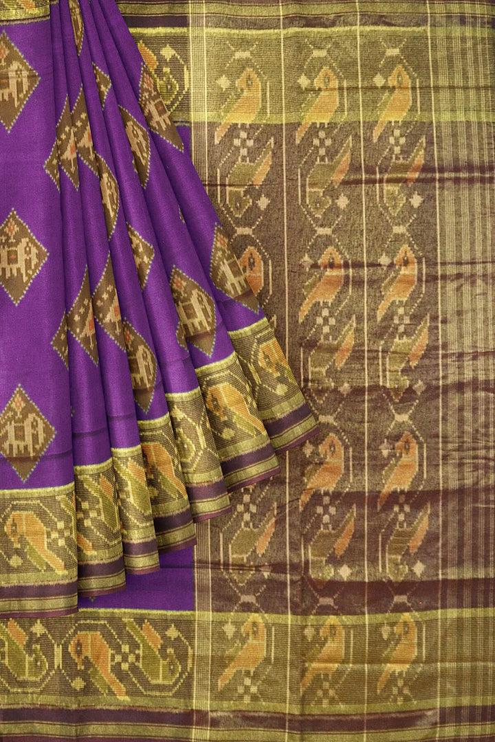 Handwoven Patola Ikat pure silk saree in double shaded violet