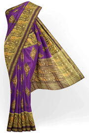 Handwoven Patola Ikat pure silk saree in double shaded violet