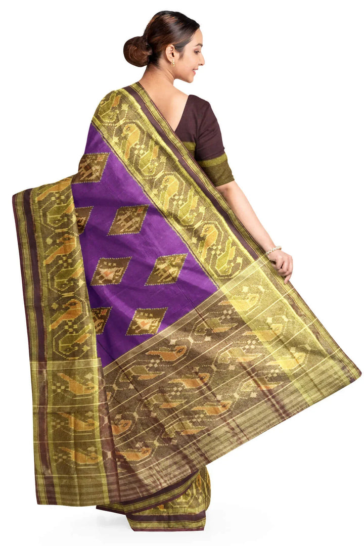 Handwoven Patola Ikat pure silk saree in double shaded violet
