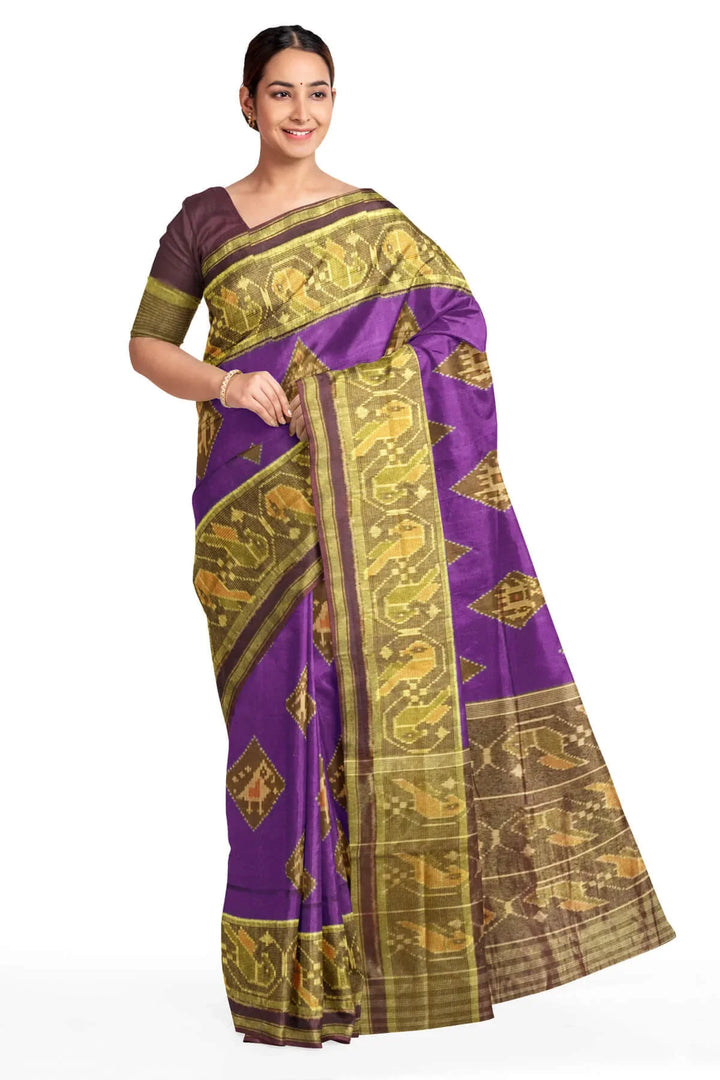 Handwoven Patola Ikat pure silk saree in double shaded violet
