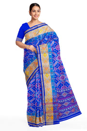 Handwoven Patola pure silk saree in blue  in pan bhat   pattern