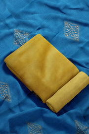 Tussar pure silk  3 piece salwar suit material in beige & blue