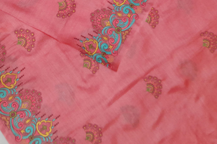Handloom tussar pure silk dupatta in peach with floral embroidery work