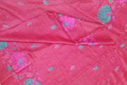 Handloom tussar pure silk dupatta in onion pink with floral embroidery work