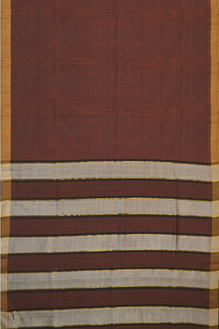 Handloom desi tussar silk saree in brown in self stripes - Anivartee