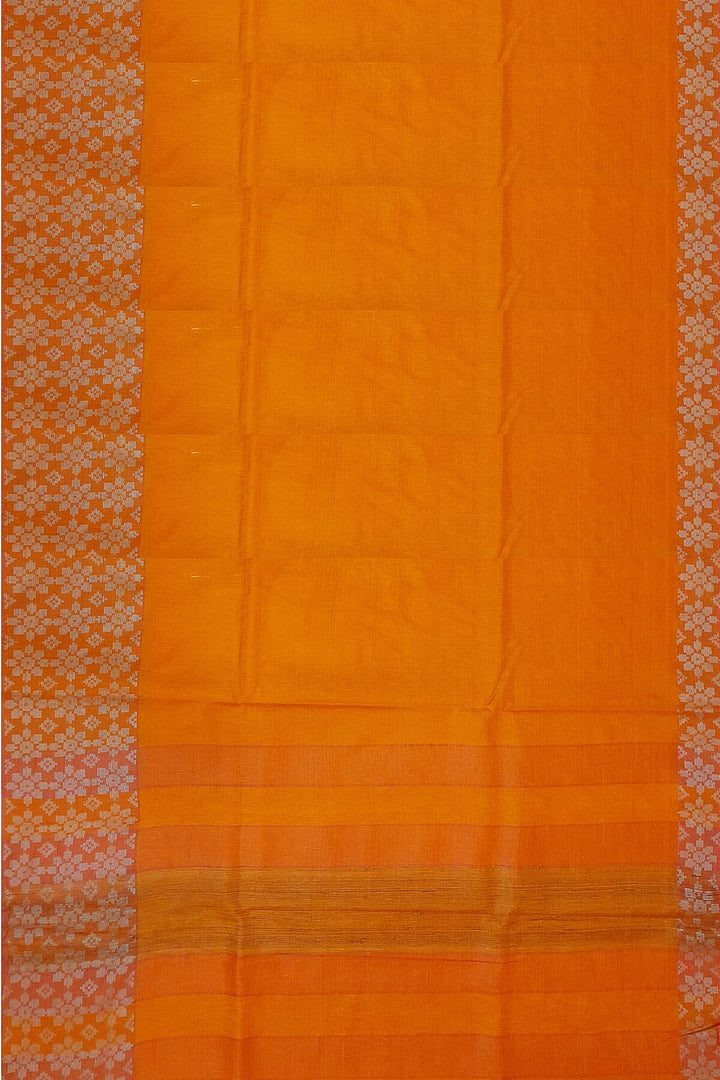 Handloom desi tussar pure silk saree in orange with floral pattern in border