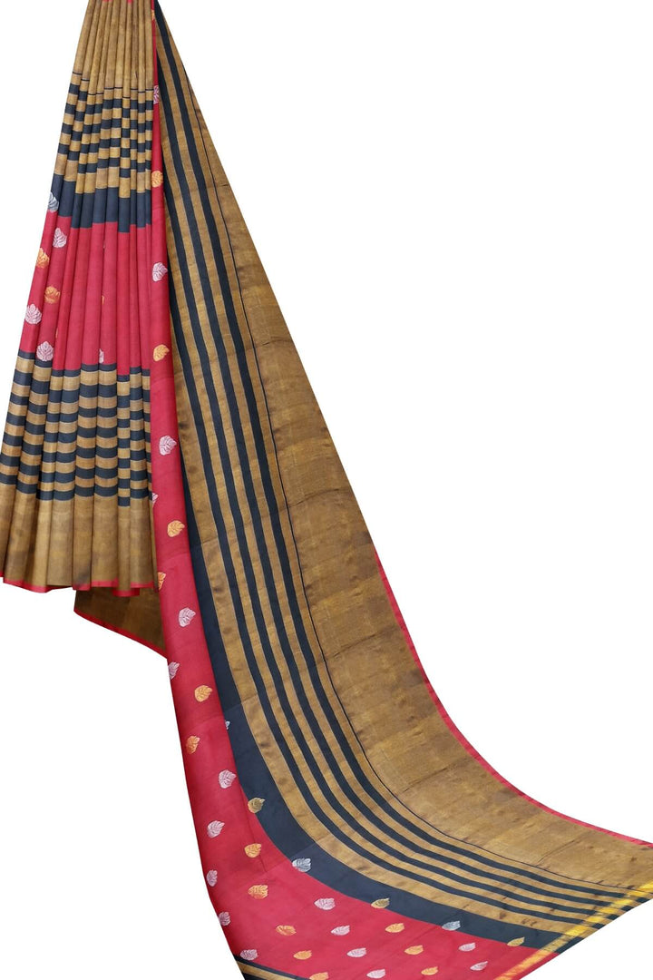 Handwoven Uppada pure silk saree with striped tissue borders