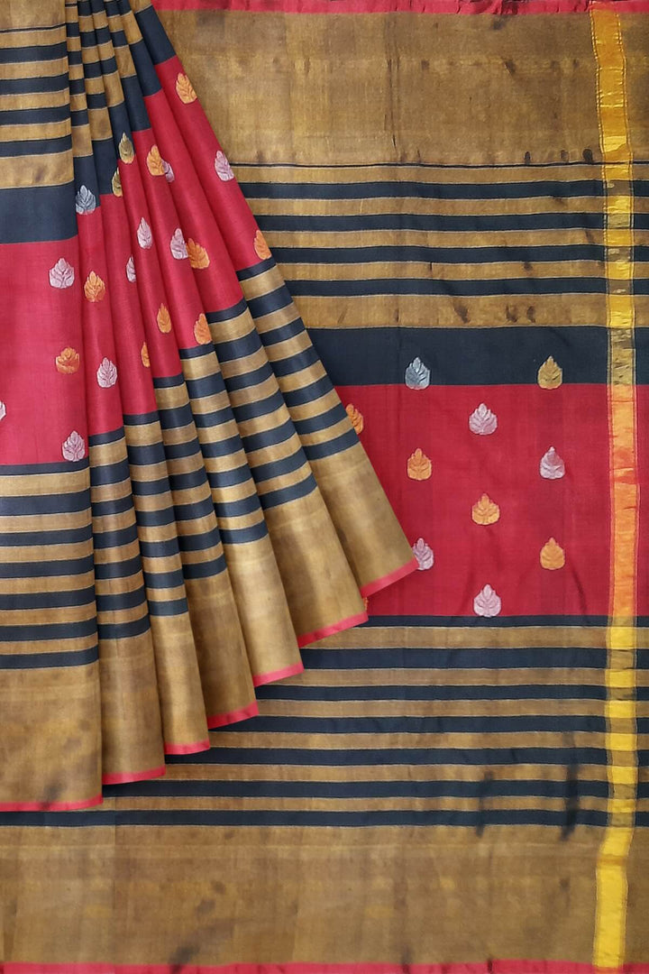 Handwoven Uppada pure silk saree with striped tissue borders