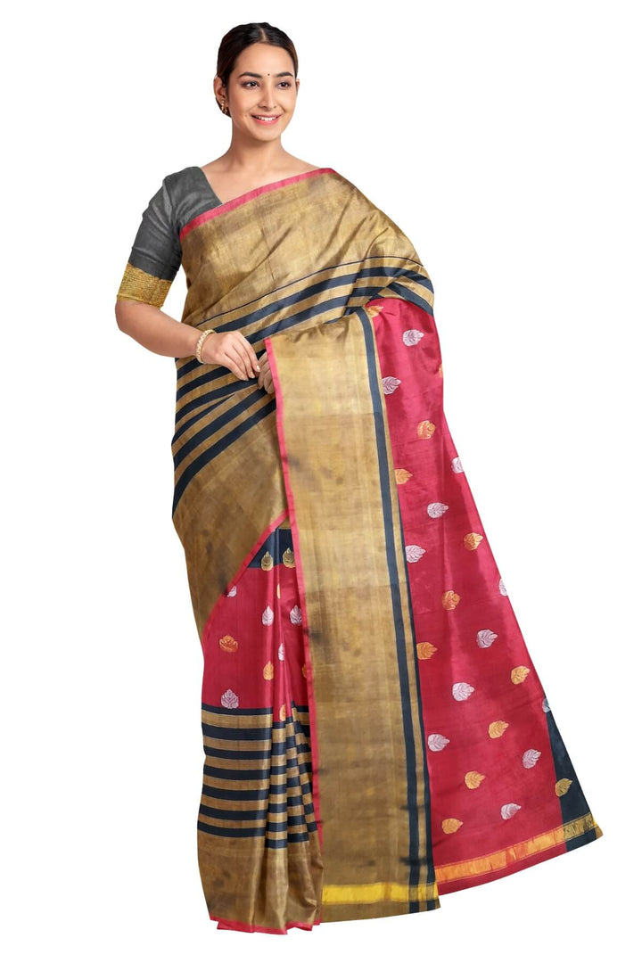 Handwoven Uppada pure silk saree with striped tissue borders