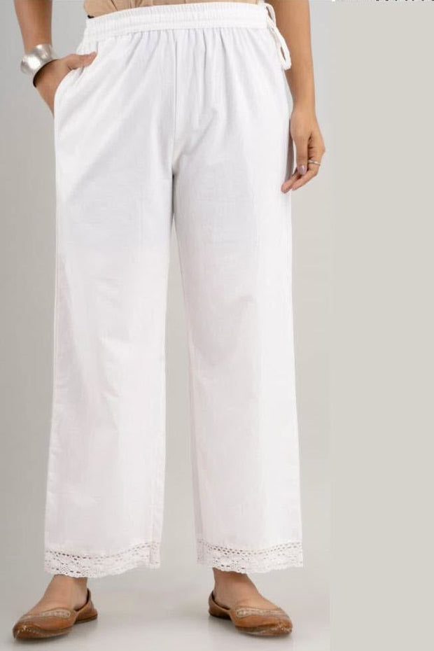Cotton parallel pants with crochet lace