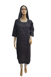 Handwoven ikat cotton kurti in straight cut in black