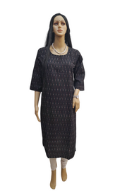 Handwoven ikat cotton kurta in straight cut in black