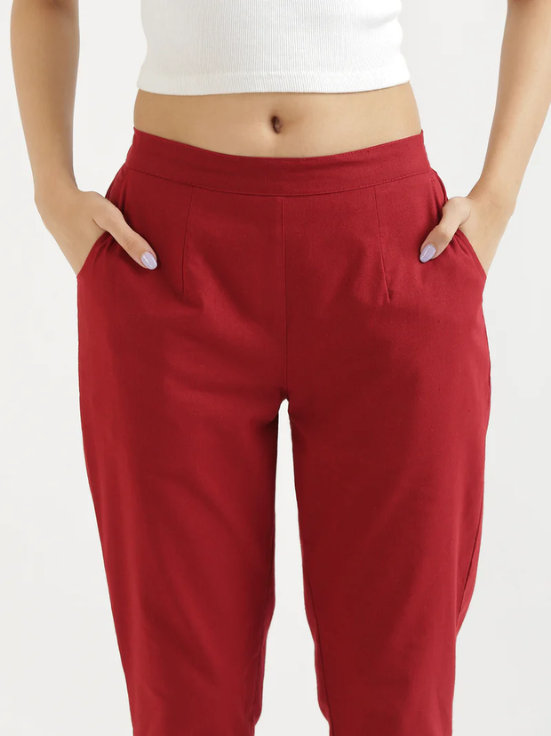 Regular cotton pants in maroon