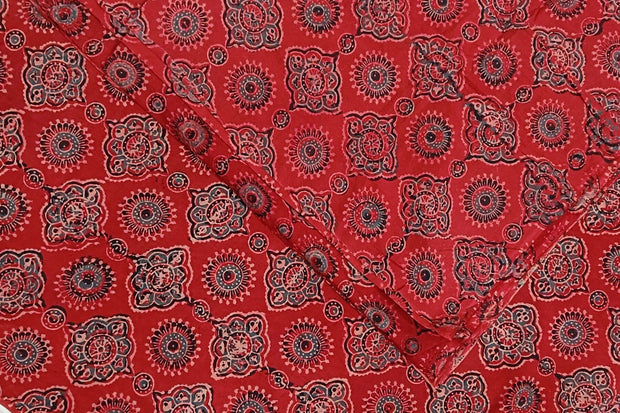 Pure cotton fabric with handblock Ajrakh print   in red & blue