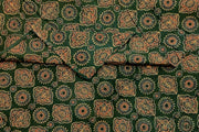 Pure cotton fabric with handblock Ajrakh print   in dark green & yellow