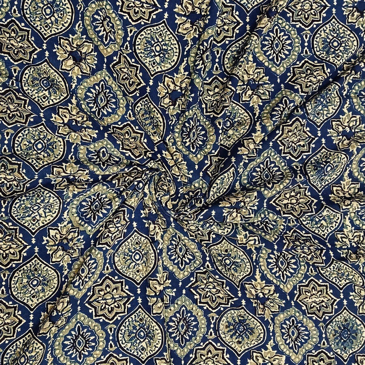 Pure cotton fabric with handblock Ajrakh print   in blue