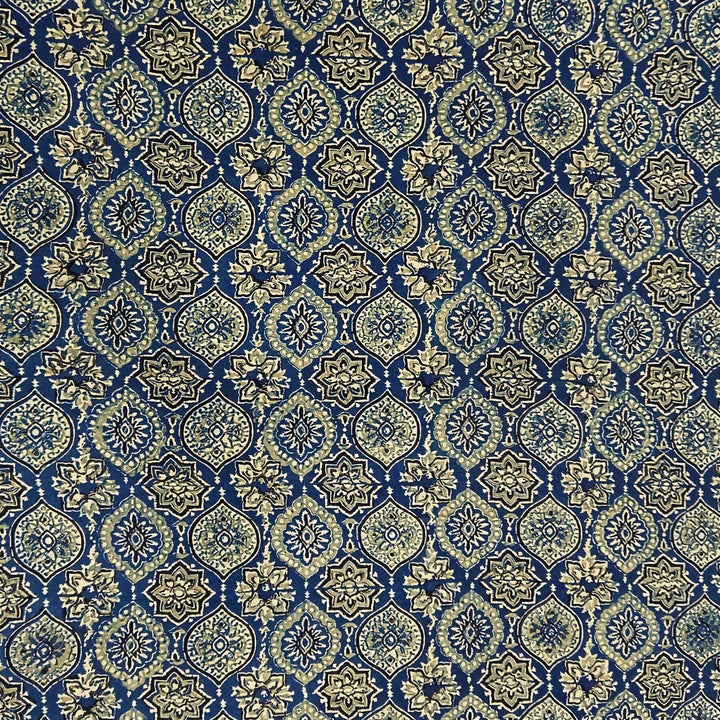 Pure cotton fabric with handblock Ajrakh print   in blue