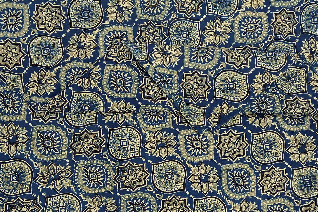 Pure cotton fabric with handblock Ajrakh print   in blue
