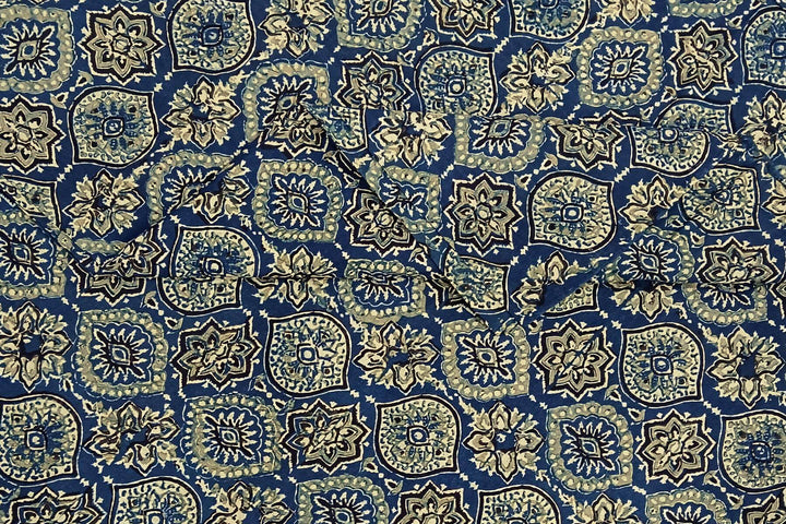 Pure cotton fabric with handblock Ajrakh print   in blue