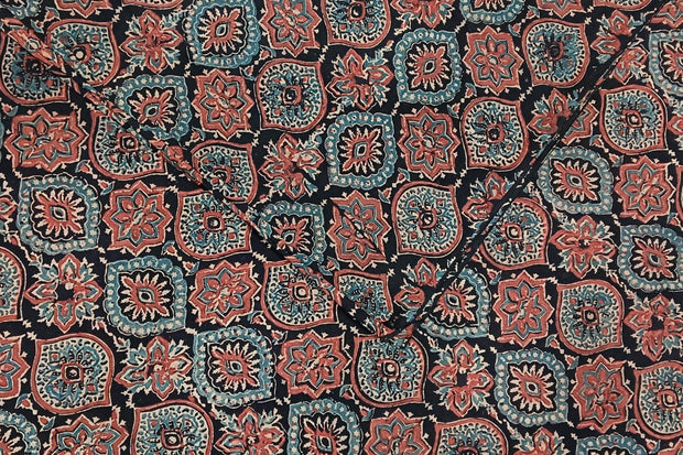 Pure cotton fabric with handblock Ajrakh print   in black & blue