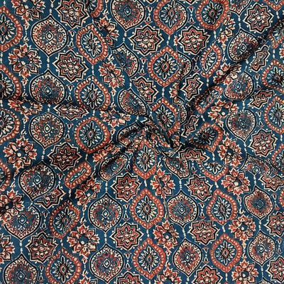 Pure cotton fabric with handblock Ajrakh print   in  blue