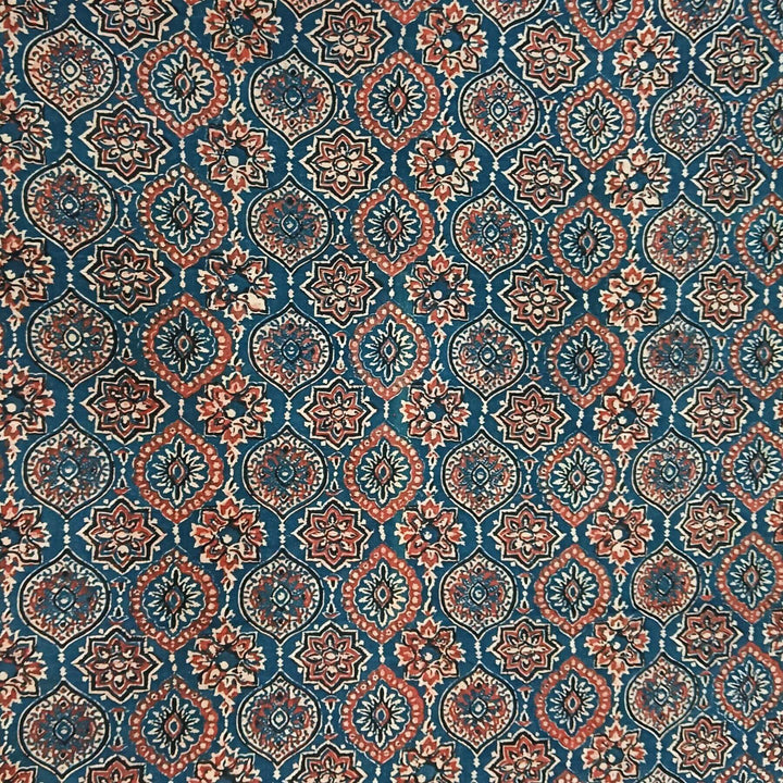 Pure cotton fabric with handblock Ajrakh print   in  blue