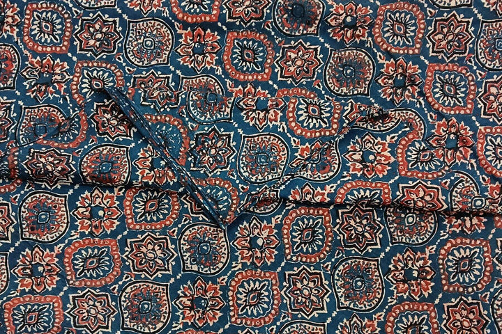 Pure cotton fabric with handblock Ajrakh print   in  blue