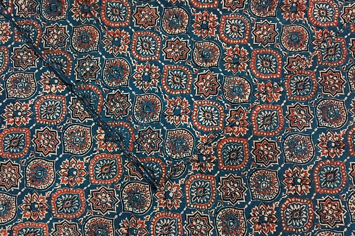 Pure cotton fabric with handblock Ajrakh print   in  blue