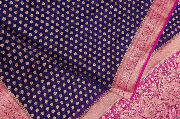 Banarasi georgette saree in navy blue with small  motifs