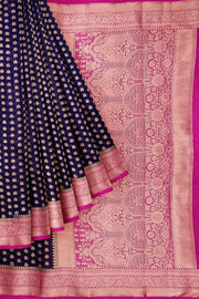 Banarasi georgette saree in navy blue with small  motifs