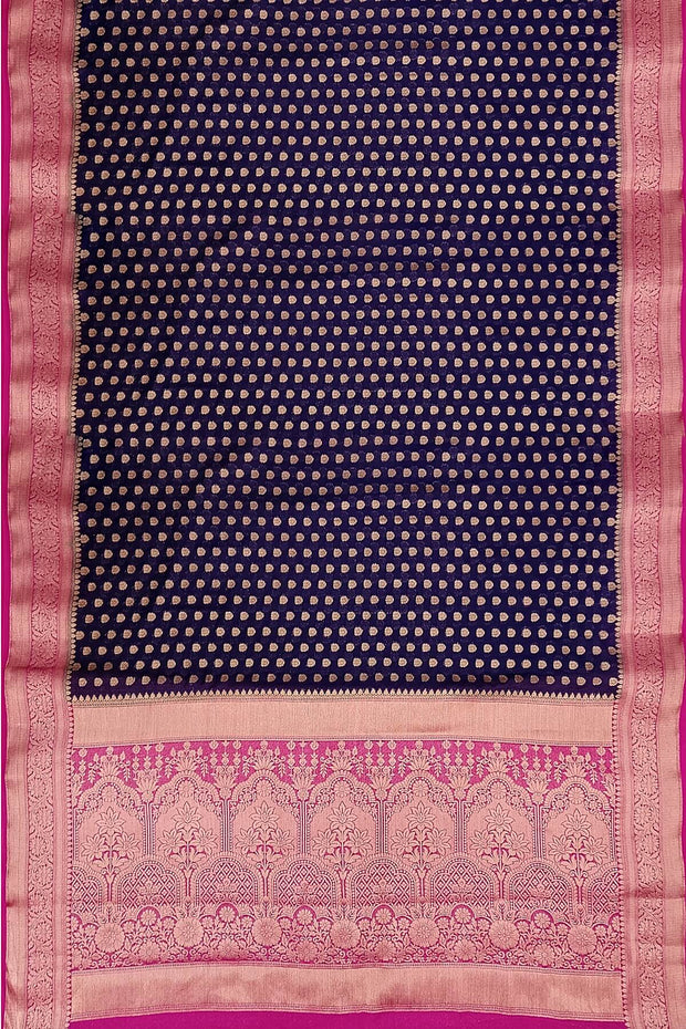 Banarasi georgette saree in navy blue with small  motifs