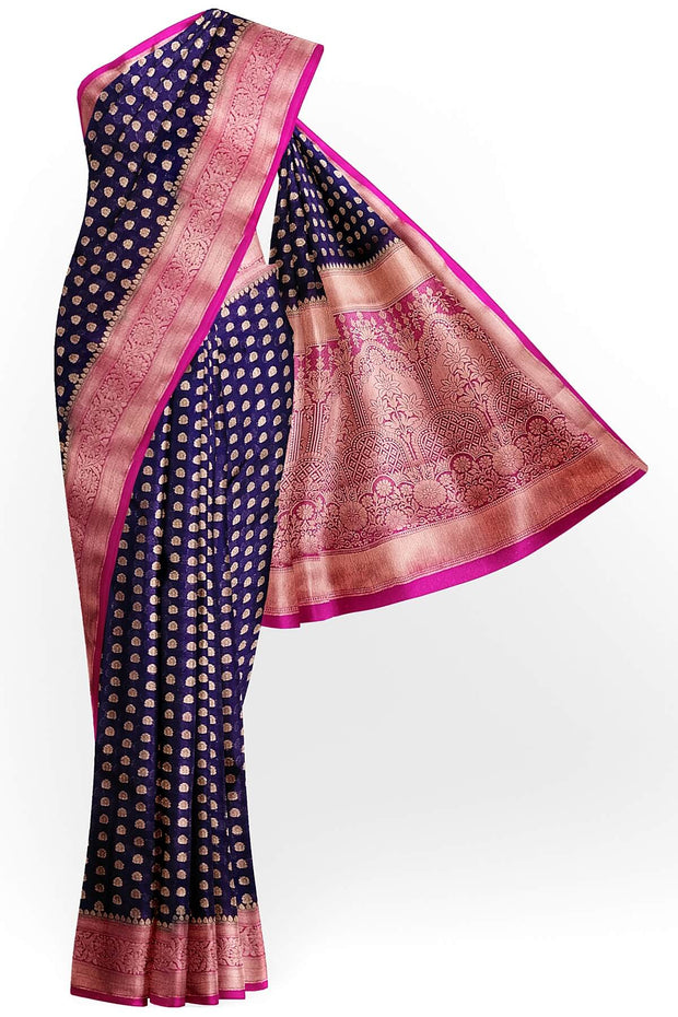 Banarasi georgette saree in navy blue with small  motifs
