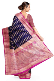 Banarasi georgette saree in navy blue with small  motifs