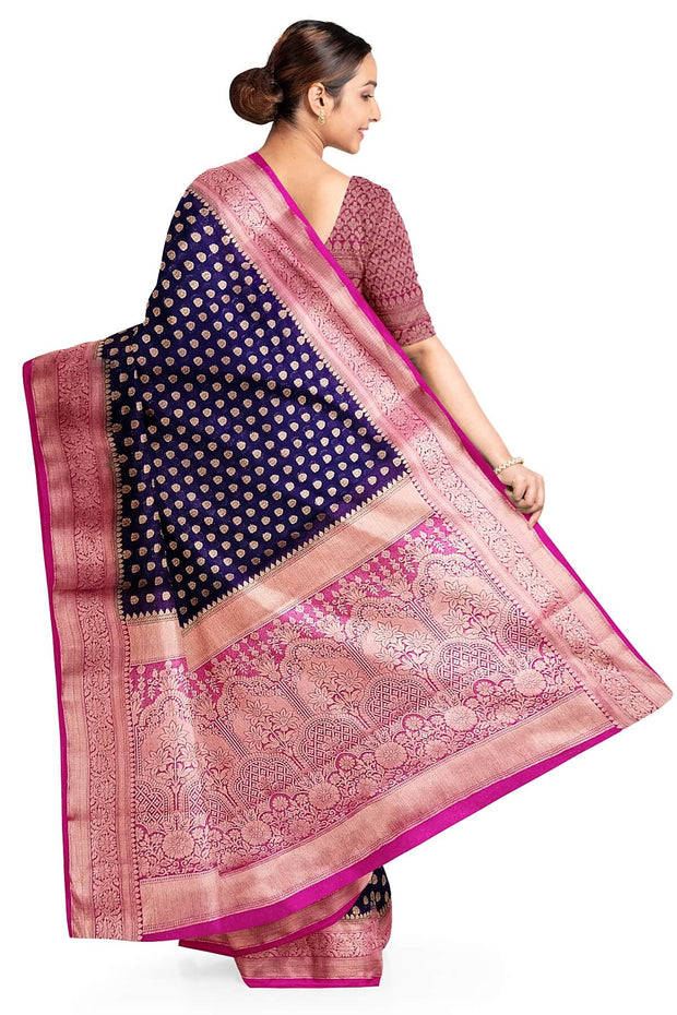 Banarasi georgette saree in navy blue with small  motifs