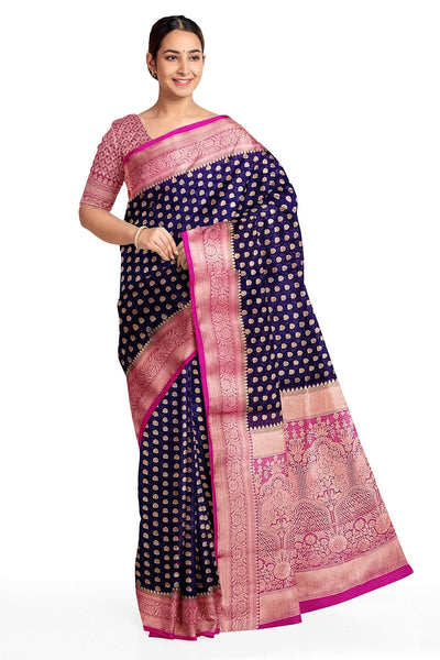 Banarasi georgette saree in navy blue with small  motifs