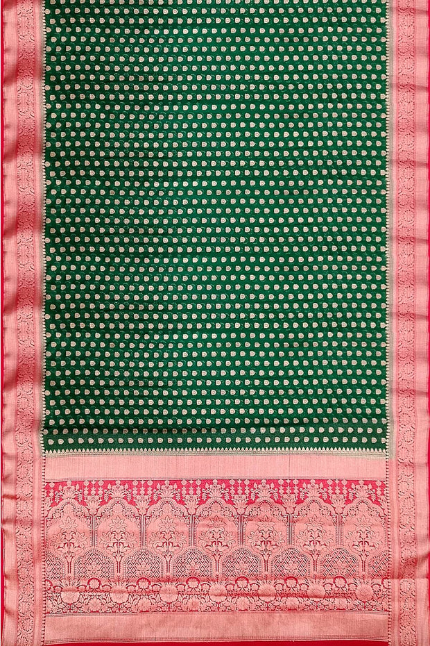 Banarasi georgette saree in bottle green with small  motifs