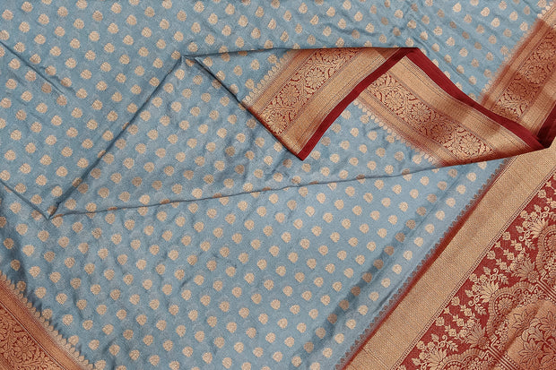 Banarasi georgette saree in ash grey with small  motifs