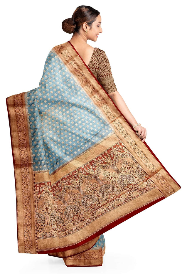Banarasi georgette saree in ash grey with small  motifs