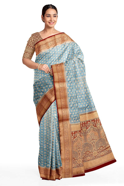 Banarasi georgette saree in ash grey with small  motifs