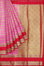 Banarasi khaddi georgette in pink & red with zari stripes