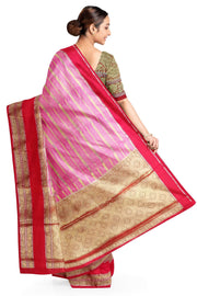 Banarasi khaddi georgette in pink & red with zari stripes